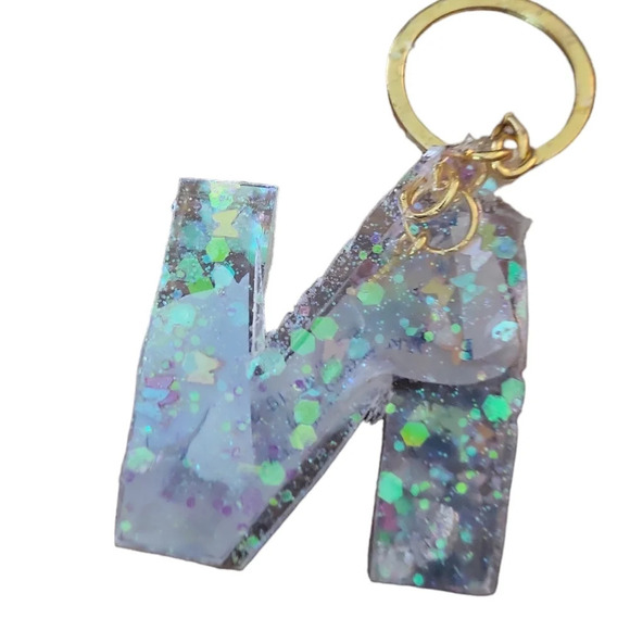 Trust Fortune N Resin Alphabet Letter  Keychain Sparkly Glitter Key Chain Bag … - Picture 3 of 3